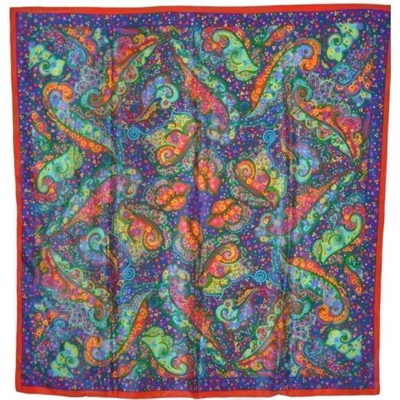 Honey Vintage Multi Size Floral with Palsey Print Silk Scarf - Picture 1 of 5